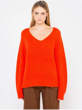 Oranžový sveter s véčkovým výstrihom CAMAIEU