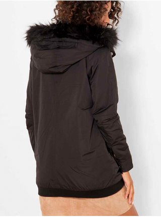 Čierna dlhá zimná bunda s kapucou CAMAIEU
