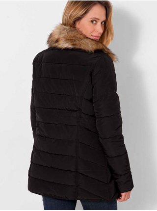 Černá prošívaná zimní bunda s kožešinovým límcem CAMAIEU