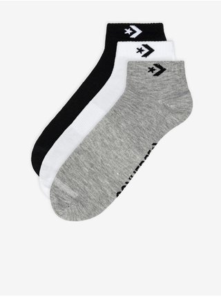 Sada troch párov pánskych ponožiek v šedej, bielej a čiernej farbe Converse