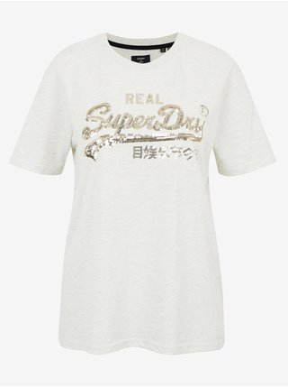 Krémové dámské tričko s potiskem Superdry Boho Sparkle Tee