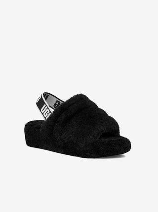 Černá dámská domácí obuv z ovčí kožešiny UGG Fluff Yeah Slide