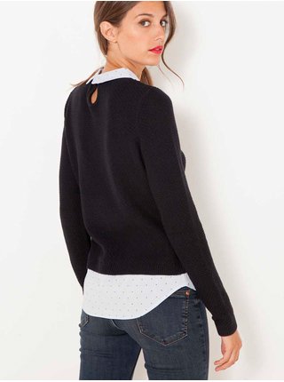 Čierny ľahký sveter s všitou košeľovou časťou CAMAIEU