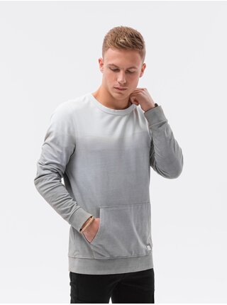 Bílo-šedá pánská vzorovaná mikina bez kapuce Ombre Clothing B1150