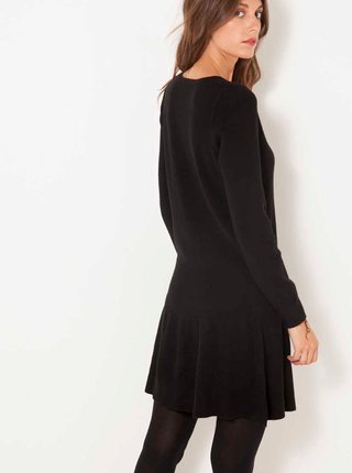 Černé svetrové šaty s ozdobnými detaily CAMAIEU