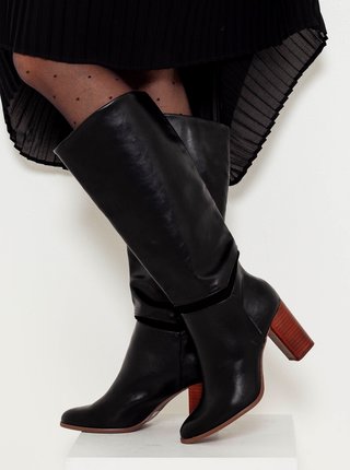 Černé dámské koženkové boty na podpatku CAMAIEU