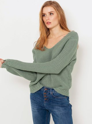 Zelený sveter s véčkovým výstrihom CAMAIEU