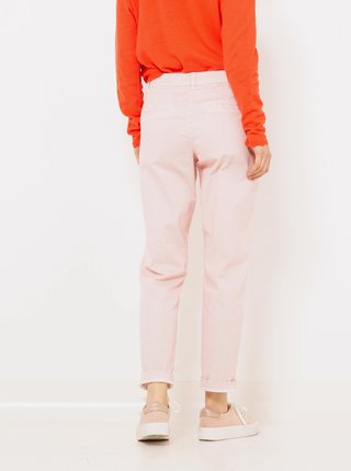 Růžové pruhované straight fit kalhoty CAMAIEU