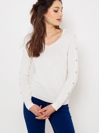 Biely ľahký sveter s ozdobnými detailmi CAMAIEU
