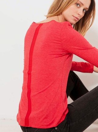 Červené dámske tričko s ozdobným pruhom na chrbte CAMAIEU