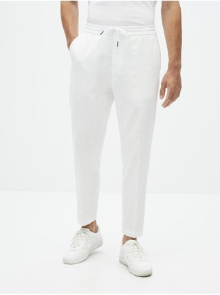 Bílé pánské zkrácené lněné kalhoty Celio Romero3 