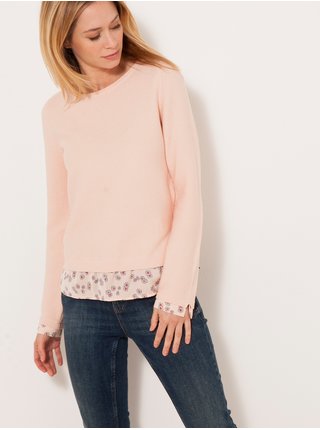 Světle růžový lehký svetr s košilovou vzorovanou částí CAMAIEU