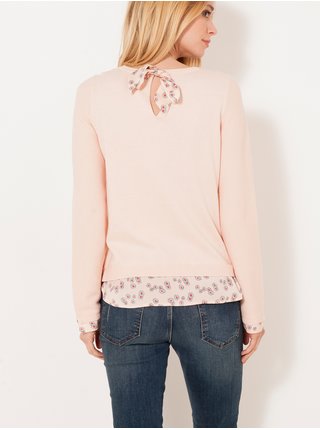 Světle růžový lehký svetr s košilovou vzorovanou částí CAMAIEU