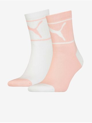 Sada dvou párů dámských ponožek v bílé a světle růžové barvě Puma