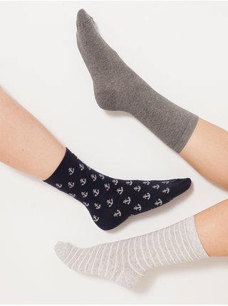 Sada tří párů vzorovaných ponožek v černé a šedé barvě CAMAIEU