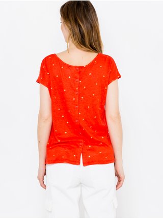 Oranžové bodkované ľanové tričko CAMAIEU