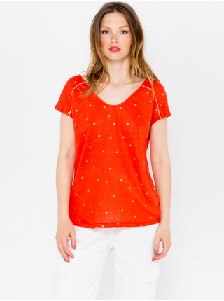 Oranžové bodkované ľanové tričko CAMAIEU