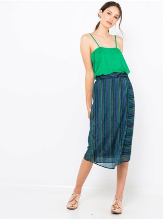 Zeleno-modrá pruhovaná zavinovacia sukňa CAMAIEU