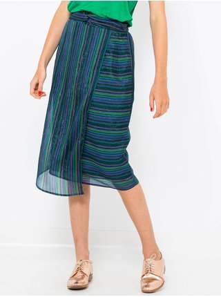 Zeleno-modrá pruhovaná zavinovacia sukňa CAMAIEU