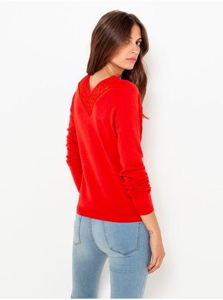 Červený lehký svetr s ozdobnými detaily CAMAIEU
