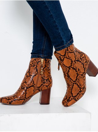 Hnědé kotníkové boty s hadím vzorem CAMAIEU