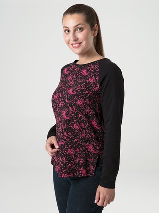 ABESSA dámské triko černá celopotisk | růžová