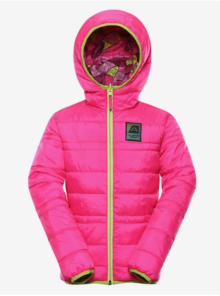 Zeleno-růžová holčičí vzorovaná oboustranná bunda Alpine Pro IDIKO 2 