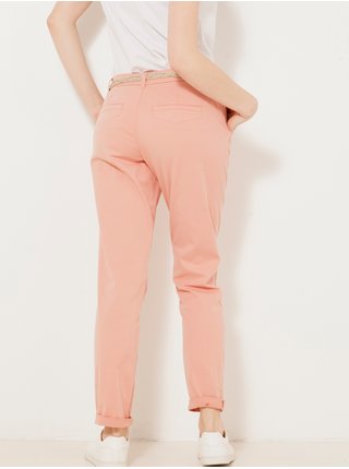 Světle růžové zkrácené straight fit kalhoty CAMAIEU