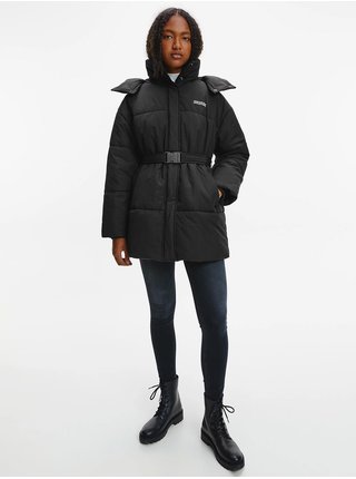 Černý dámský prošívaný zimní kabát s kapucí Calvin Klein Jeans