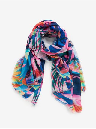 Růžovo-modrý dámský vzorovaný šátek Desigual Virtual Pink Rectangle