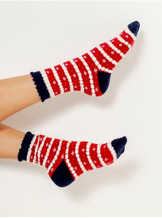 Bielo-červené pruhované ponožky s vianočným motívom CAMAIEU