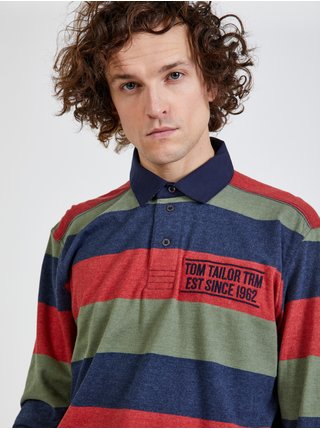 Zeleno-modro-červené pánske pruhované tričko Tom Tailor