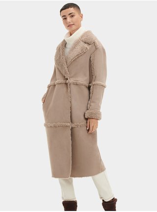 Béžový dámsky zimný dlhý kabát UGG Takara
