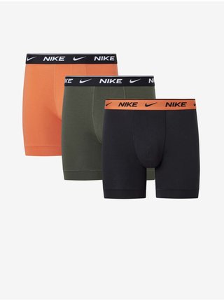 Sada tří pánských boxerek v černé, khaki a oranžové barvě Nike