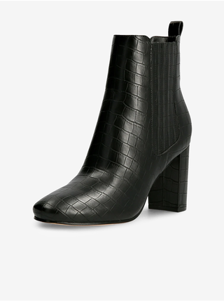 Černé dámské vzorované kotníkové boty na podpatku Guess