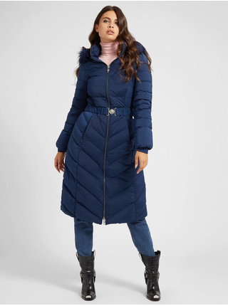 Tmavě modrý dámský péřový prošívaný kabát Guess Caterina