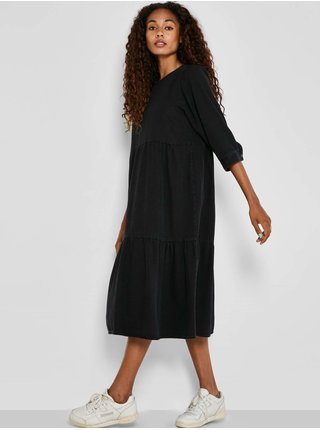 Černé dámské džínové midi šaty s tříčtvrtečním rukávem Noisy May Jessie