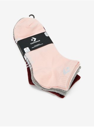 Sada tří párů dámských ponožek v růžové, šedé a vínové barvě Converse