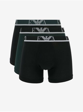 Sada tří pánských boxerek v černé a tmavě zelené barvě Emporio Armani