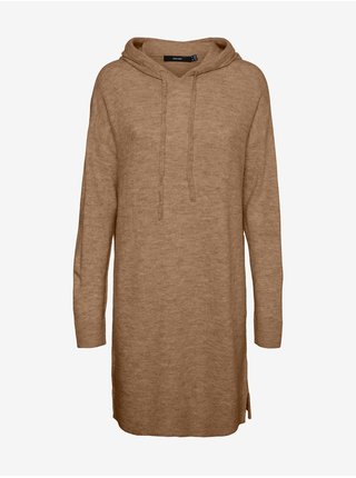 Hnědé svetrové šaty s kapucí VERO MODA Lefile