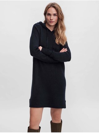 Čierne svetrové šaty s kapucou VERO MODA Lefile