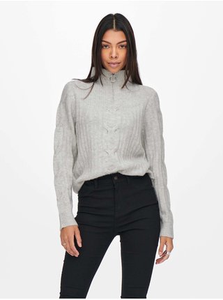Světle šedý žebrovaný svetr s límcem Jacqueline de Yong Andrea