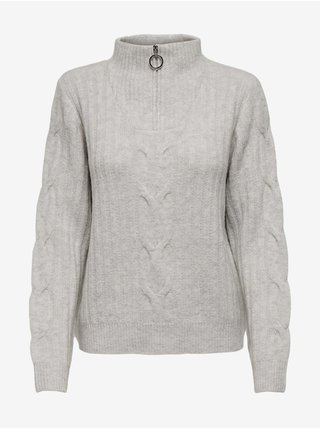 Svetlošedý rebrovaný sveter s limcom Jacqueline de Yong Andrea