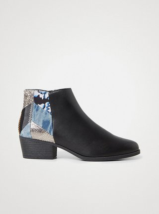 Černé dámské vzorované kotníkové boty na podpatku Desigual Dolly Patch