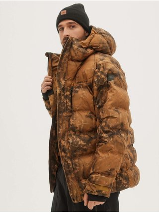 Hnedá pánska vzorovaná prešívaná športová zimná bunda s kapucou O'Neill Xtrm Mountain Jacket
