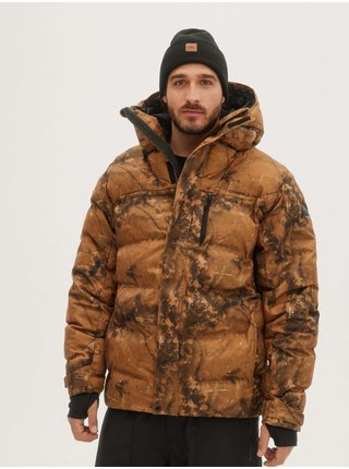 Hnědá pánská vzorovaná prošívaná sportovní zimní bunda s kapucí O'Neill Xtrm Mountain Jacket