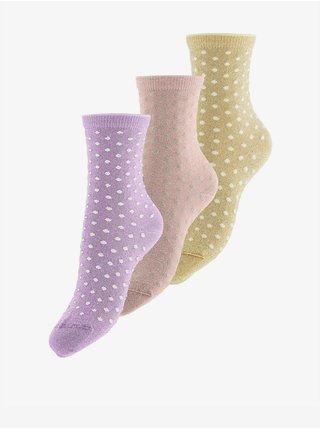 Sada tří párů puntíkovaných ponožek ve žluté, růžové a fialové barvě Pieces Sebby