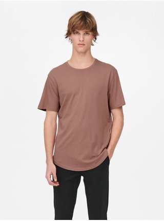 Hnedé predĺžené basic tričko ONLY & SONS Matt