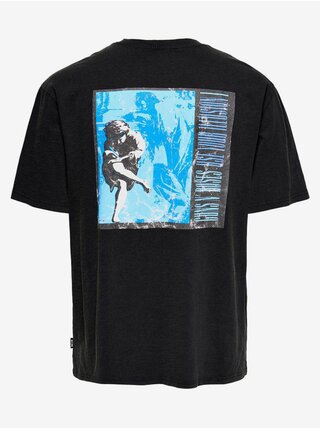 Čierne vzorované tričko ONLY & SONS Guns N' Roses