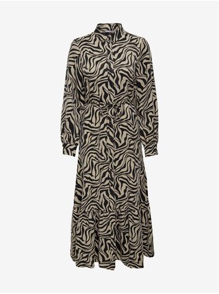 Béžové dámske vzorované košeľové midi šaty so zaväzovaním ONLY Victoria
